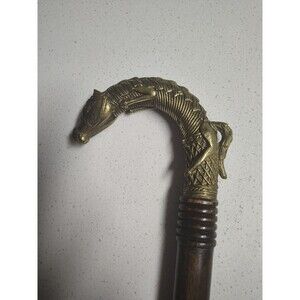 Brass Horse Head Walking Stick 31" Long Vintage Felt on bottom